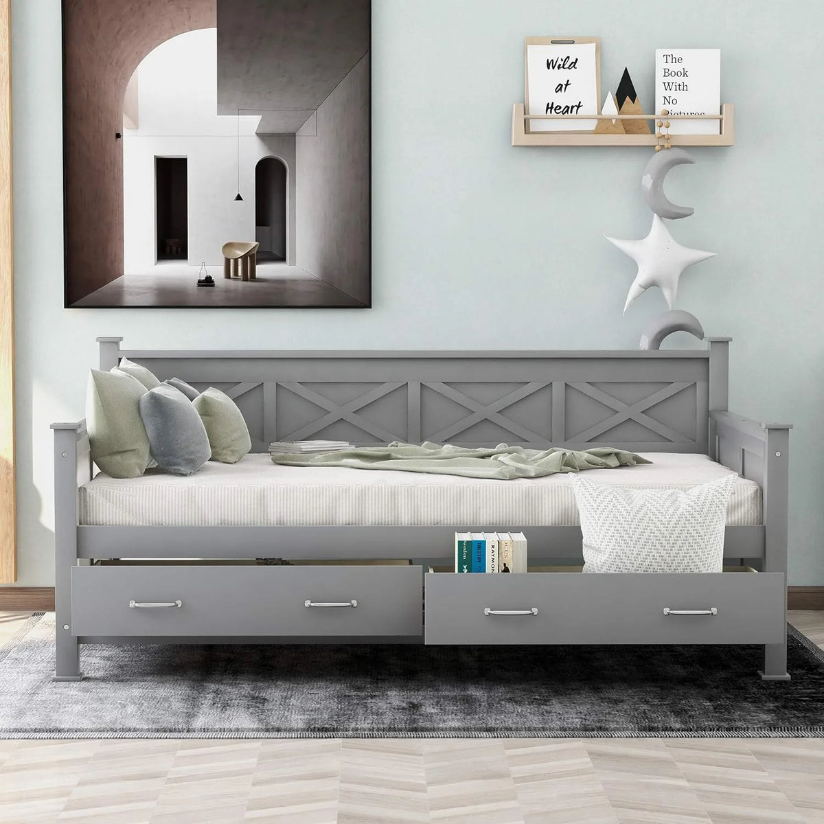 Wood Daybed Frame with Drawer N422