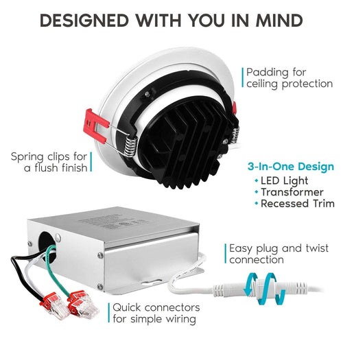 4 inch LED Gimbal Recessed Light with Junction Box, 11W, 5000K Bright White, 1000 Lumens, Dimmable, IC Rated U4085
