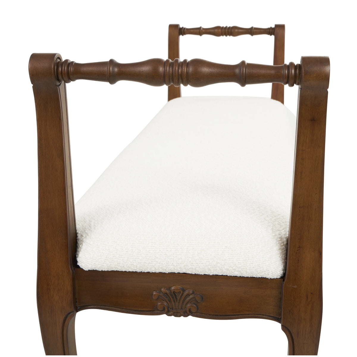 Fabric Arm Bench with Brown Wood Turned Legs X833