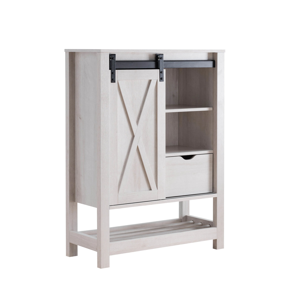 White Oak Sliding Barn Door Wine Cabinet with Drawer N240