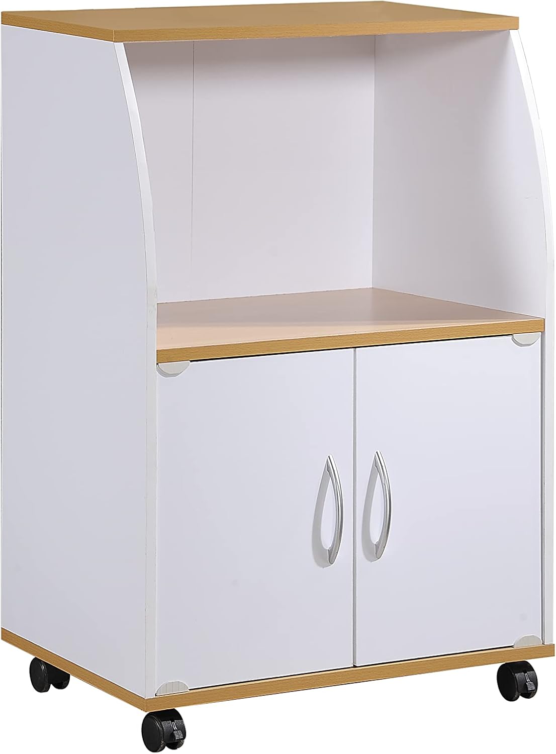 White Beech Microwave Cart with Two Doors and Shelf M27215