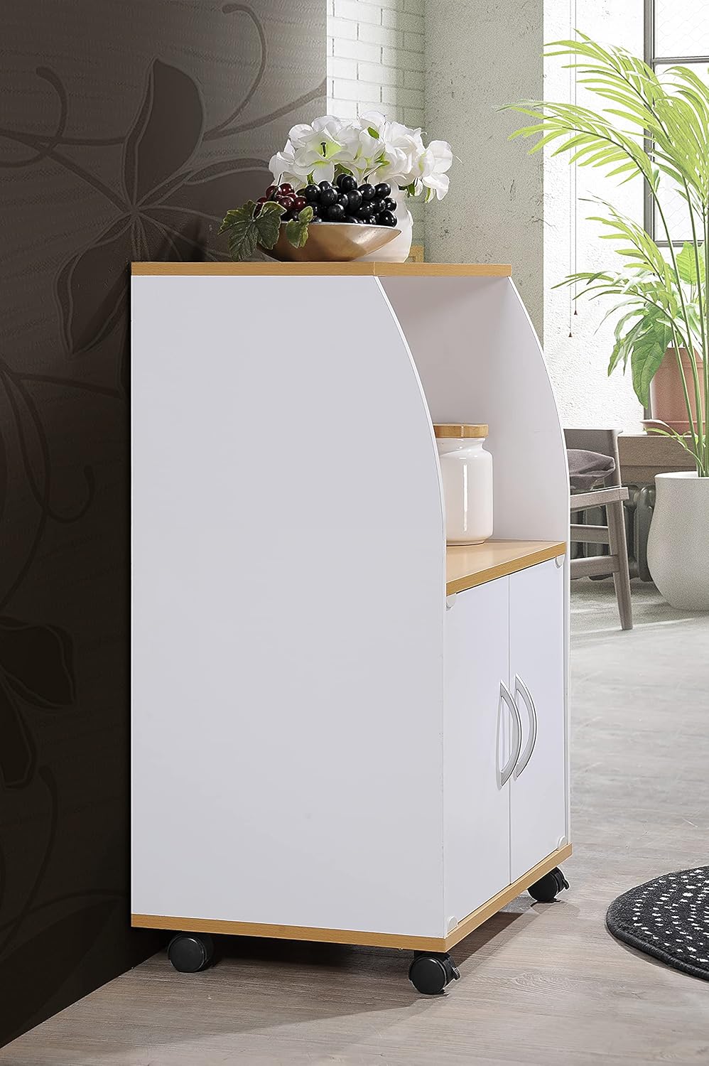 White Beech Microwave Cart with Two Doors and Shelf M27215