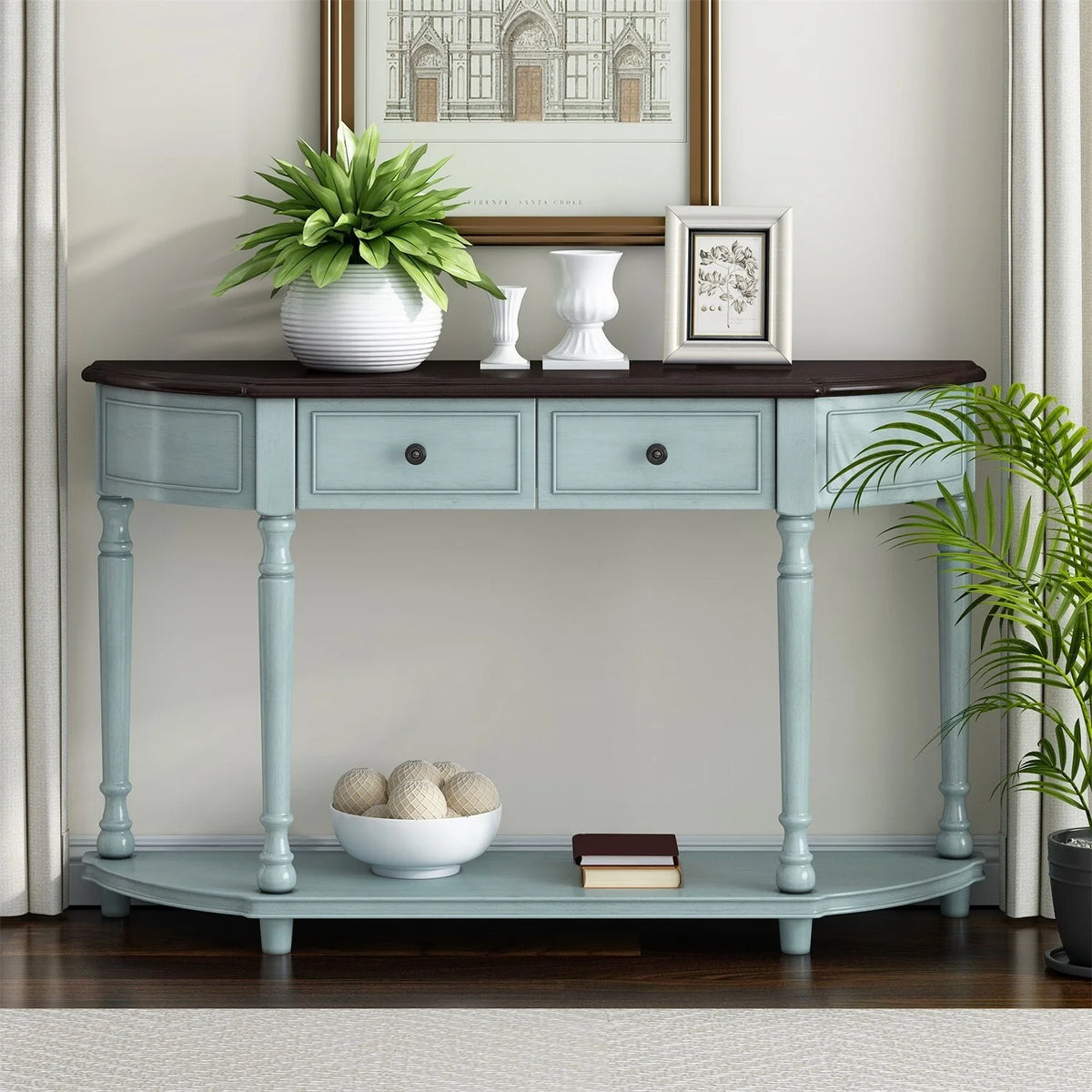Circular Curved Console Table with Two Drawers P1786