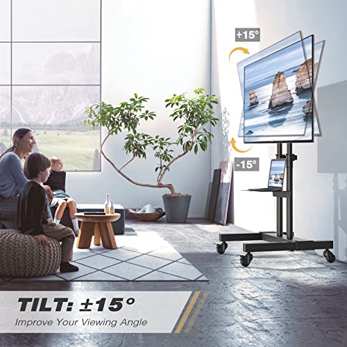 White Rolling TV Stand with Lockable Wheels Height Adjustable Shelf for 32-83 Inch TV Loading 110 lbs S761