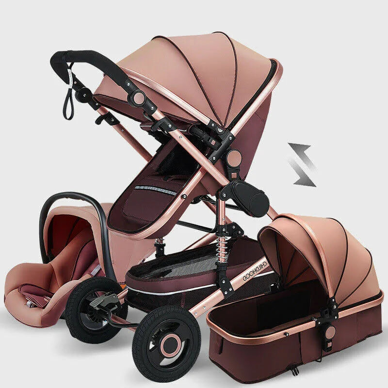 3 in 1 Baby Stroller with Car Seat Brown Y21165