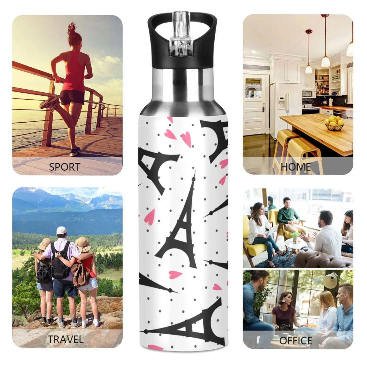 Stainless Steel Insulated Vacuum Flask Water Bottle with Straw Lid M8958