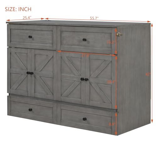 White Full Size Murphy Bed with USB Ports and Drawer F514