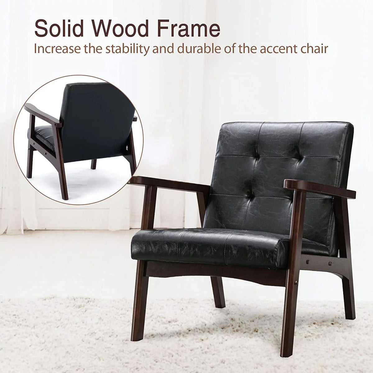 Black Leather Upholstered Accent Chair I2354