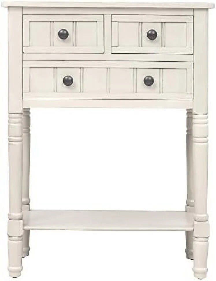 Narrow Console Sofa Table 3 Drawers Ivory White D4490