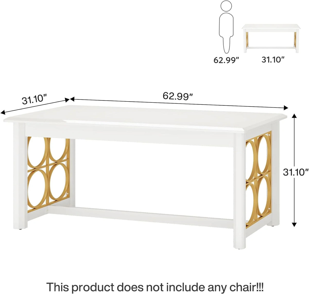 63 Inch Modern Office Desk with Gold Metal Legs X404578