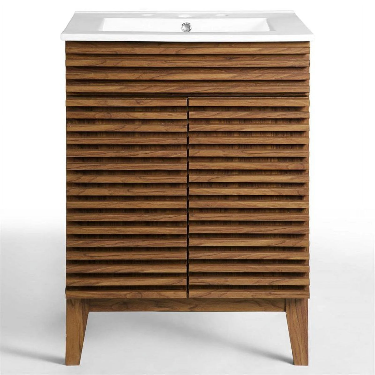 Walnut/White Wood Bathroom Vanity with Storage Shelf G994