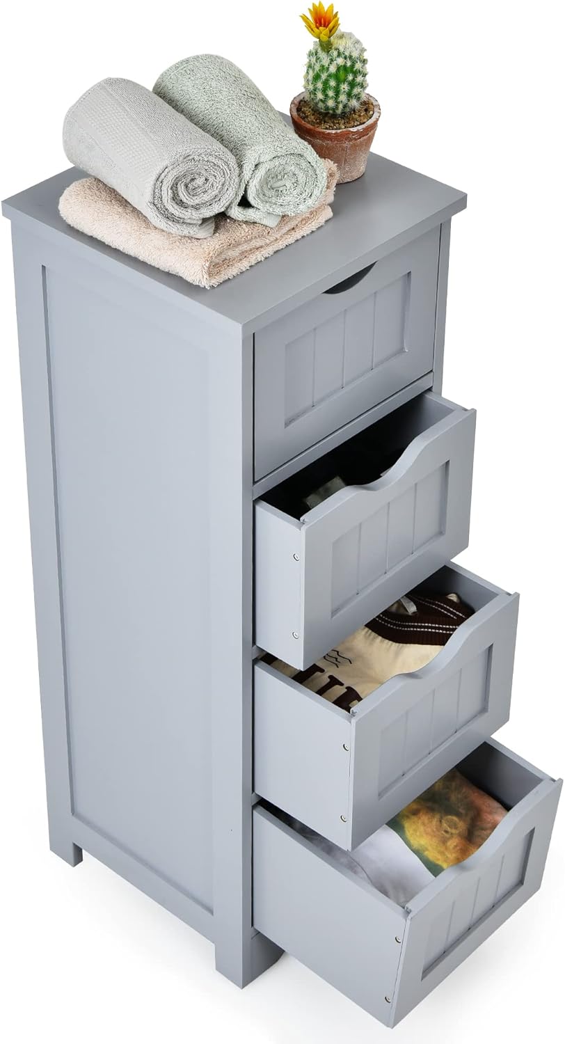 Grey Freestanding Bathroom Floor Cabinet with 4 Drawers E53750
