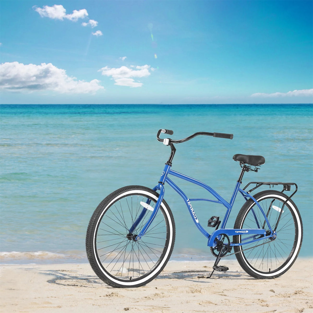 26in. White Steel Frame Beach Cruiser Bike A776