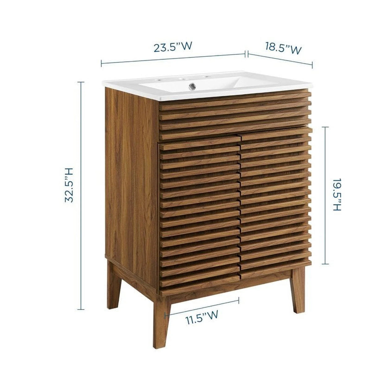Walnut/White Wood Bathroom Vanity with Storage Shelf G994