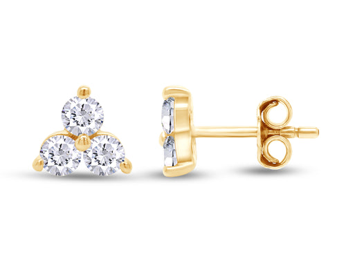 1/2 Carat Round Cut Lab Created Moissanite Three Stone Cluster Stud Earrings In 14k Yellow Gold Over Sterling Silver M826463