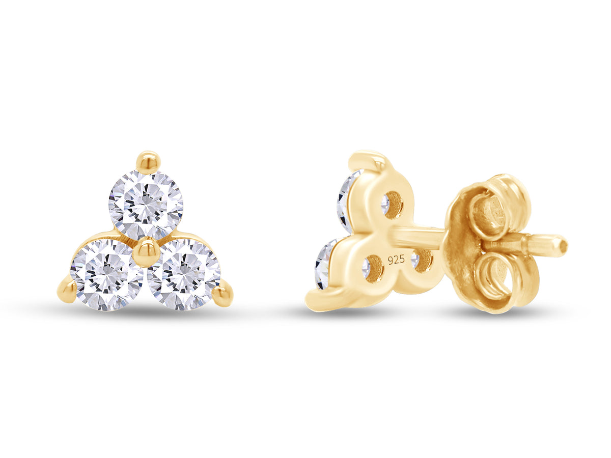 1/2 Carat Round Cut Lab Created Moissanite Three Stone Cluster Stud Earrings In 14k Yellow Gold Over Sterling Silver M826463