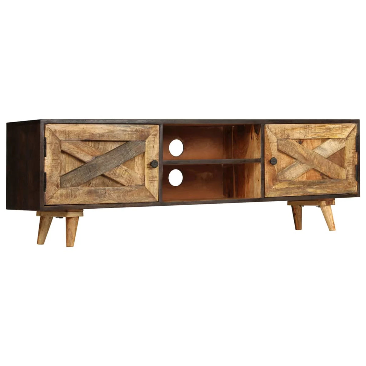 Mango Wood TV Cabinet with 2 Doors and Storage Shelves G2089