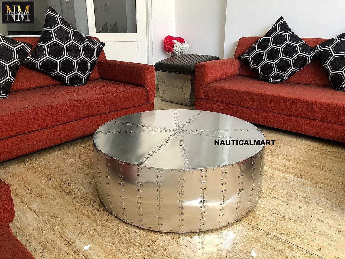 Aluminum Drum Shaped Coffee Table 40 inches C2524