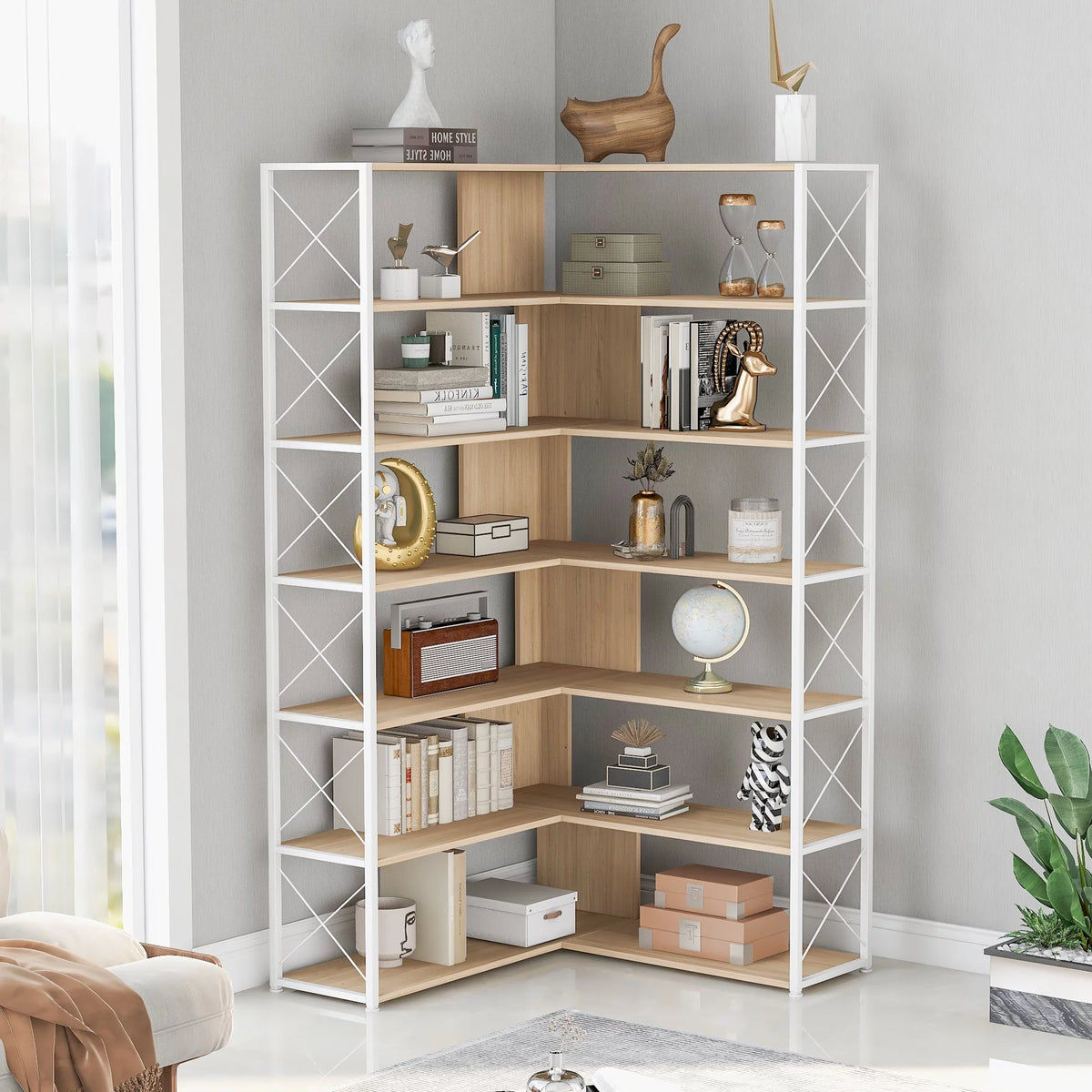 7-Tier L-Shaped Corner Bookshelf G561
