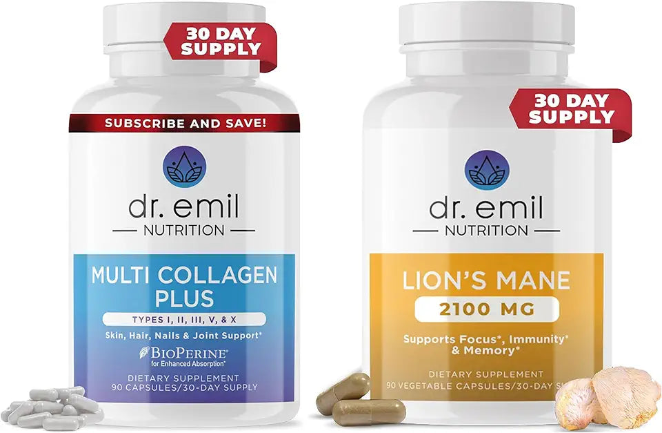 Multi Collagen Pills and Lions Mane Mushroom Supplement Bundle C6133