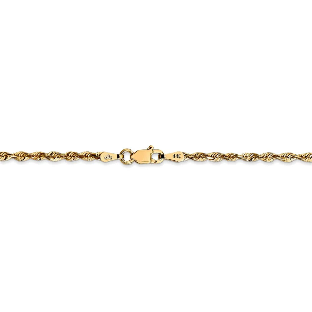 14kt Yellow Gold 2.25mm Diamond Cut Rope Chain 24 inch Lobster Clasp N253