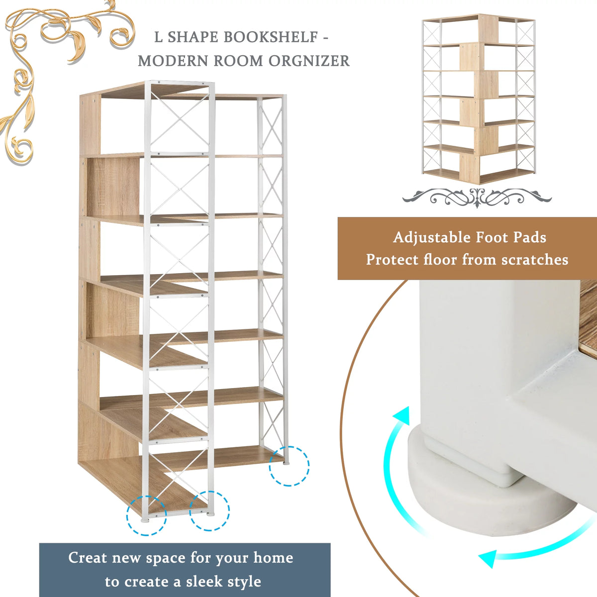 7-Tier L-Shaped Corner Bookshelf G561