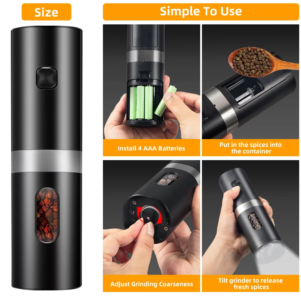 Electric Salt and Pepper Grinder Set 2 Pack Adjustable O40730