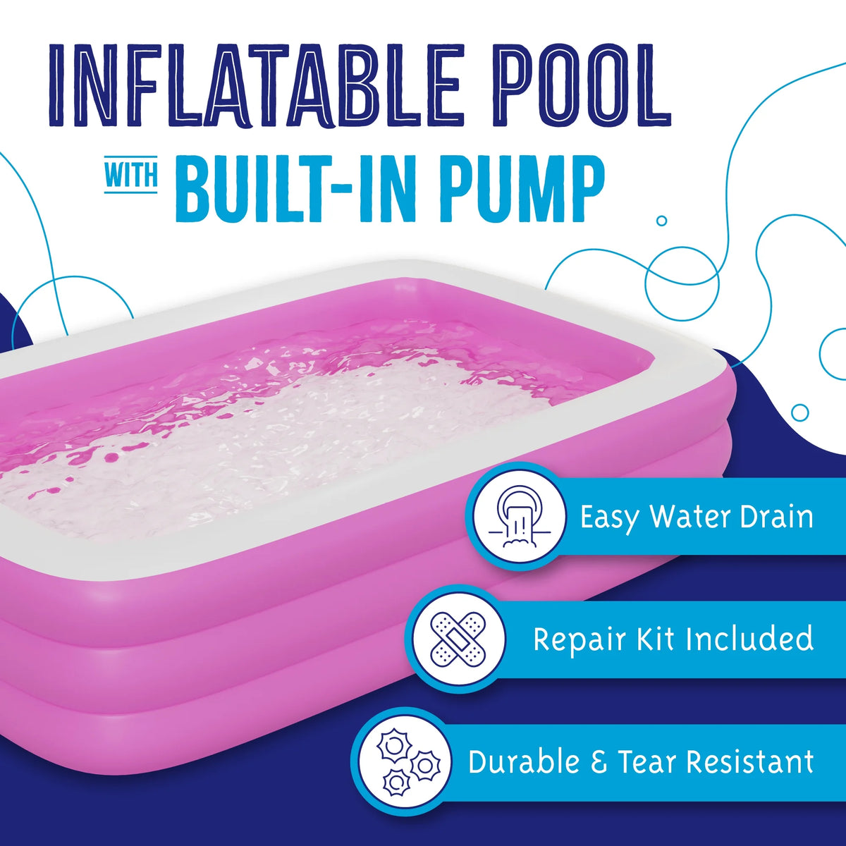 Inflatable Swimming Pool with Built-in Air Pump, Pink Large C359297
