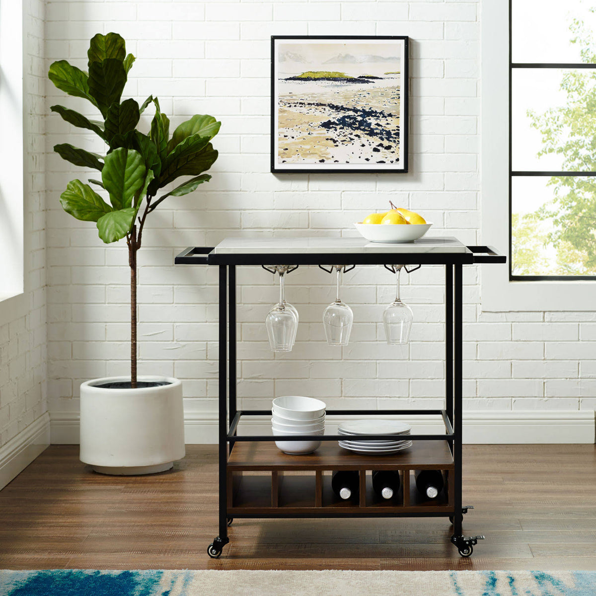 34 inch Black Marble Serving Bar Cart G890894