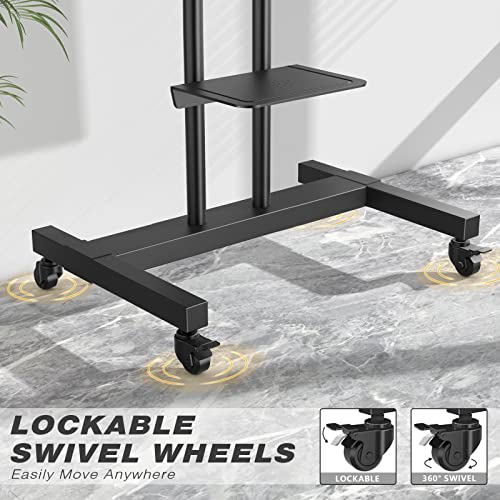 White Rolling TV Stand with Lockable Wheels Height Adjustable Shelf for 32-83 Inch TV Loading 110 lbs S761