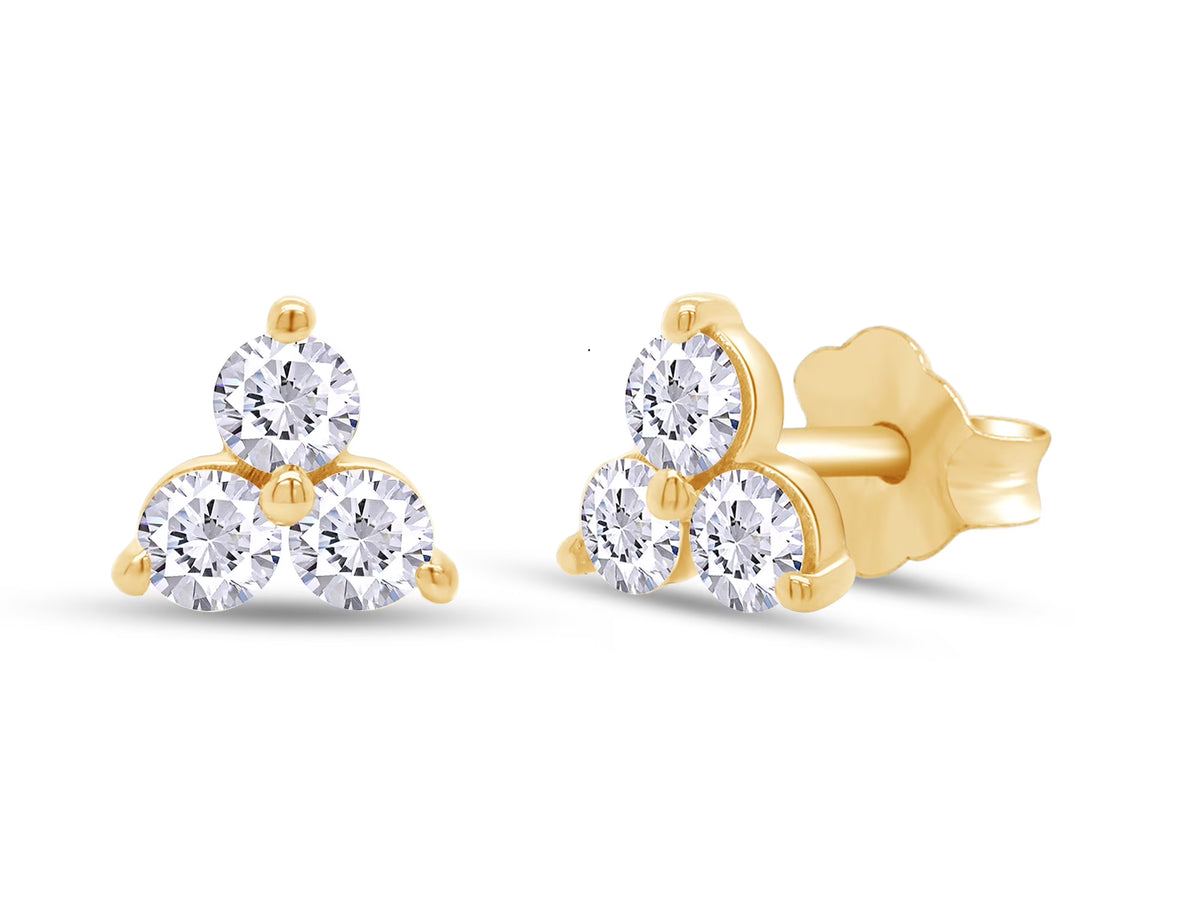 1/2 Carat Round Cut Lab Created Moissanite Three Stone Cluster Stud Earrings In 14k Yellow Gold Over Sterling Silver M826463
