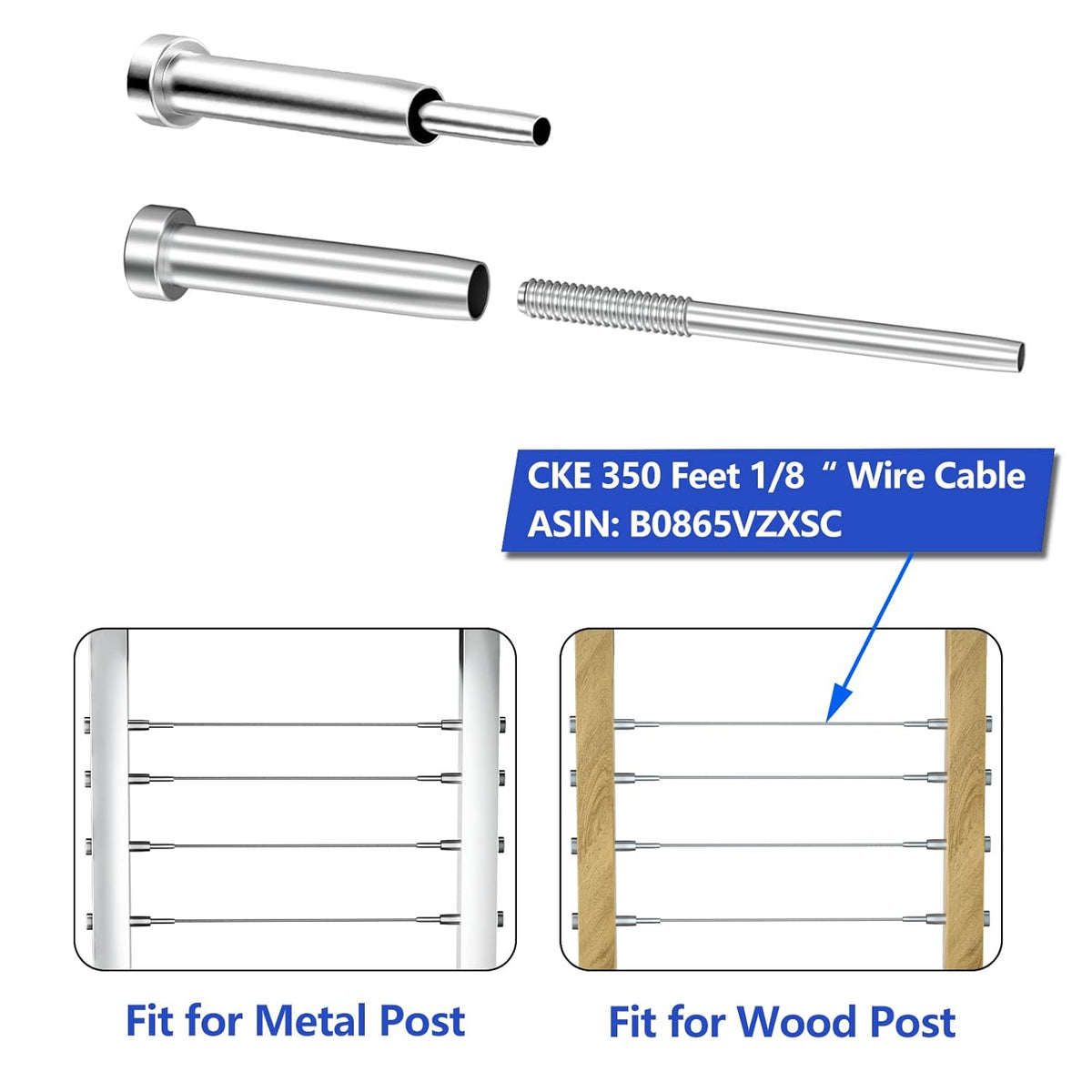 40 Pack Stainless Steel Invisible Receiver and Swage Stud End for 1/8 Inch Cable Railing L7337