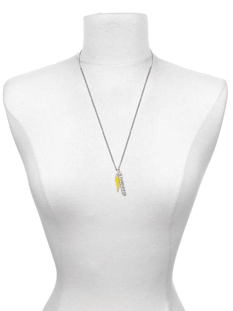 Silvertone Lightning Bolt Guardian Angel Bar Charm Necklace, 23" G7063