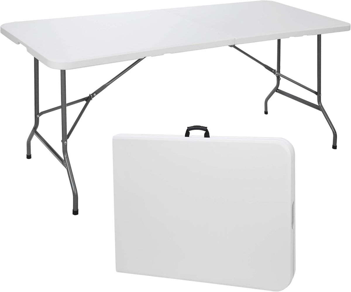 6ft Portable Folding Plastic Table with Handle, White F291041