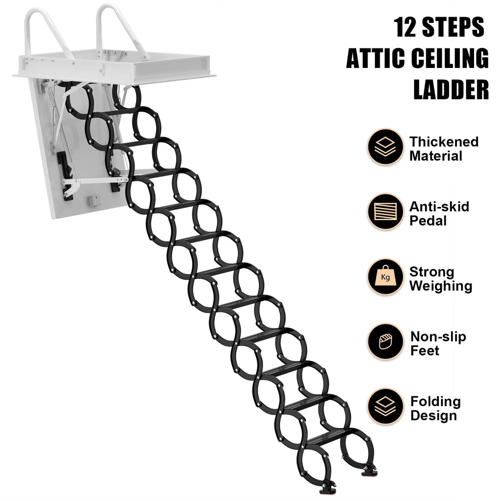 Black Loft Wall Folding Pulldown Attic Ceiling Ladder Stairs B714