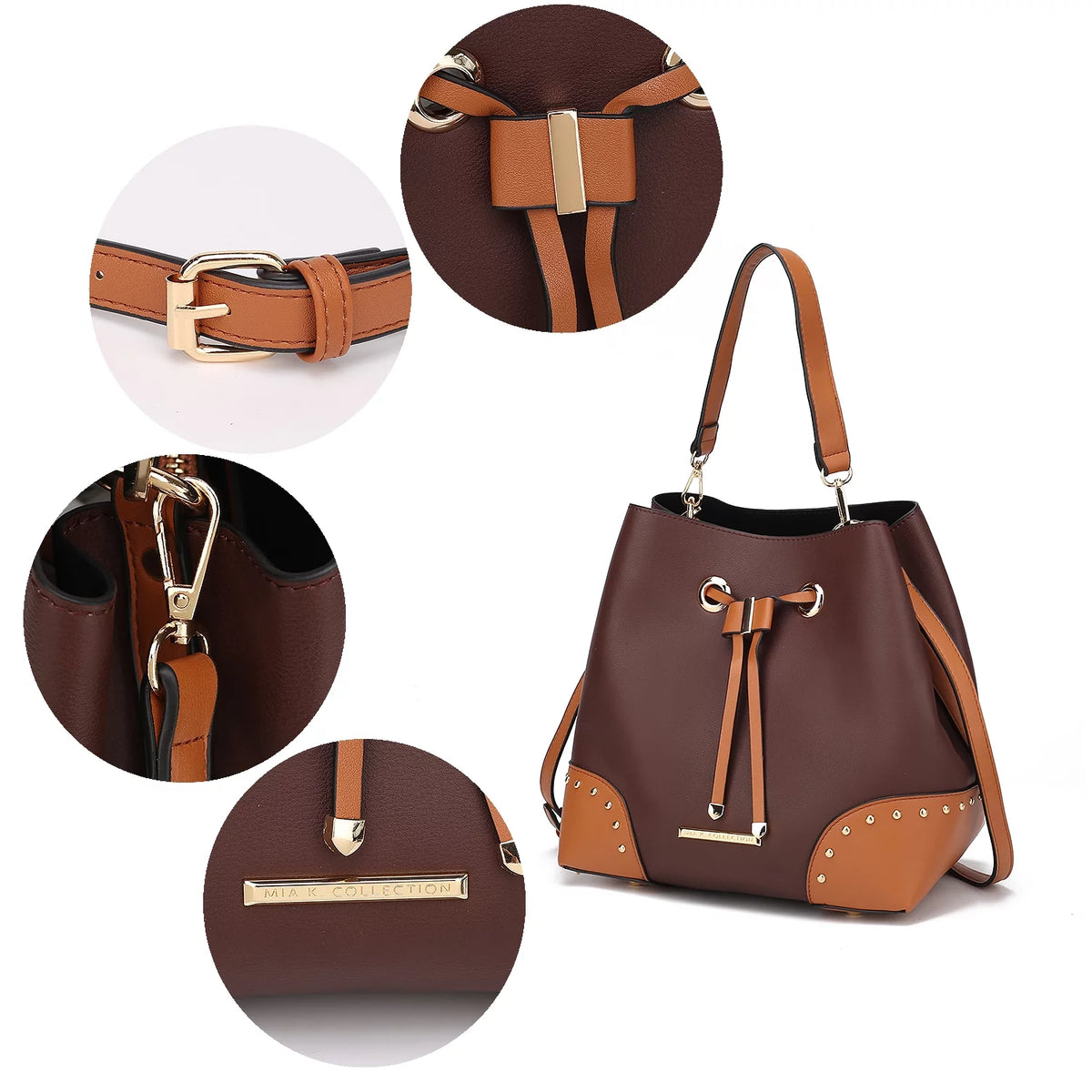 Black Vegan Leather Bucket Bag & Wristlet Wallet 2-Piece Set T520232