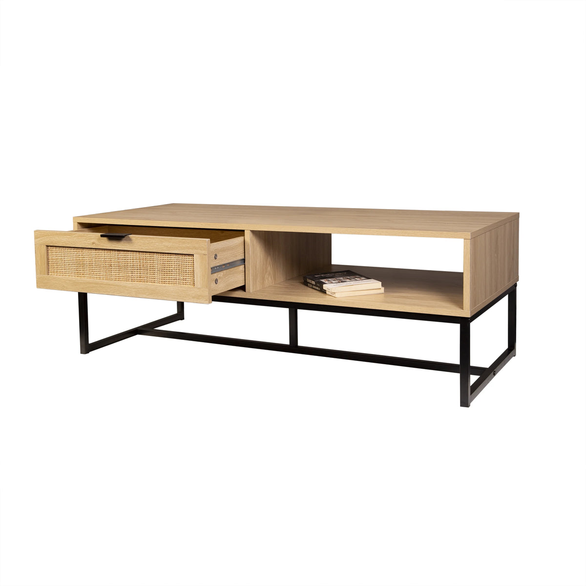 Natural Wood TV Stand with Storage Cubby and Drawer X82477