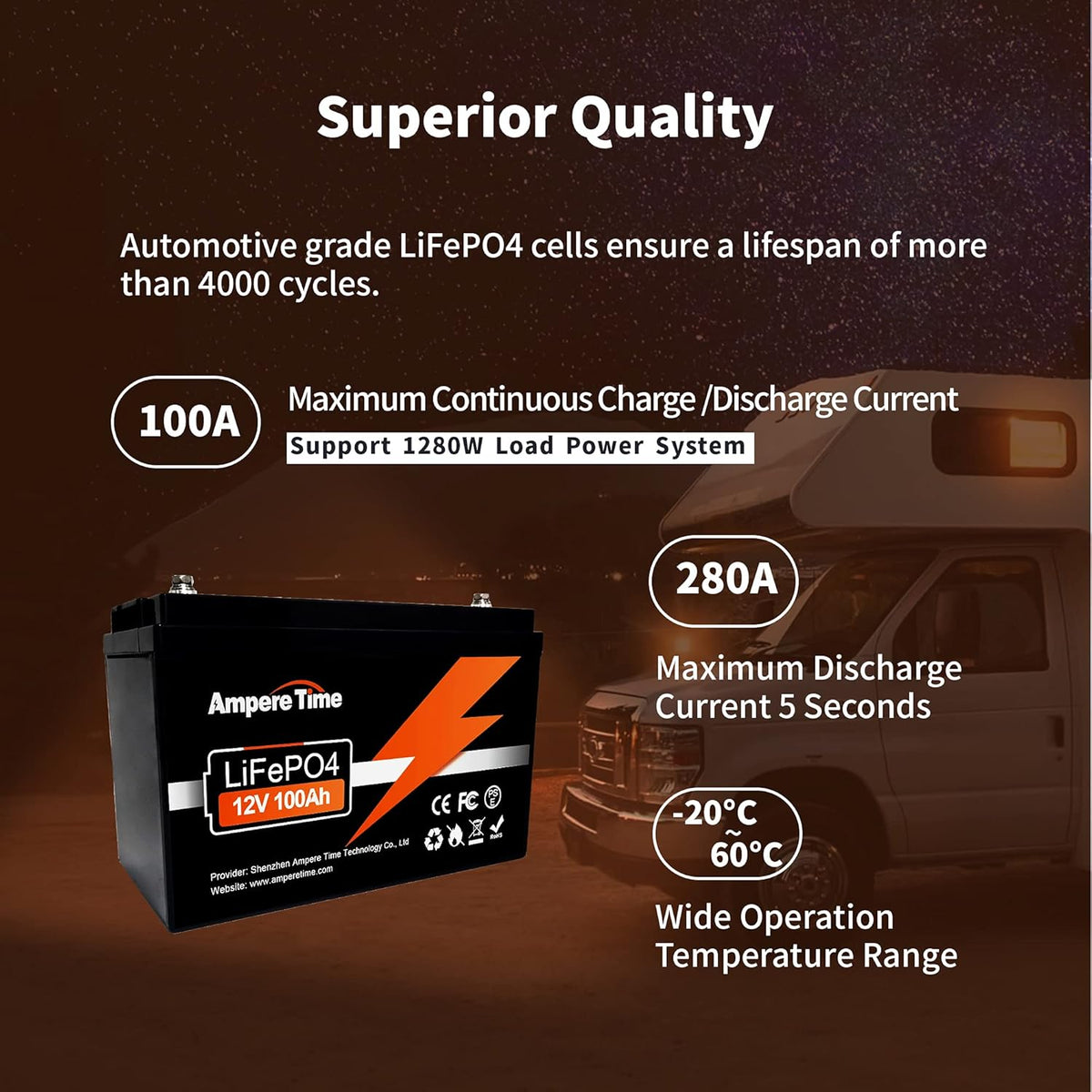 12V 100Ah LiFePO4 Deep Cycle Battery with Built-in BMS X3640