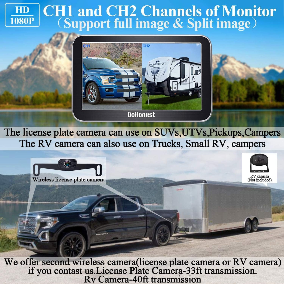 Wireless HD 1080P Backup Camera with 7 Inch Monitor Y350260