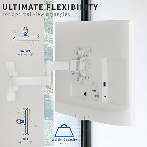 White Full Motion Wall Mount for up to 27 inch LCD LED TV and Computer Monitor Screens N664969