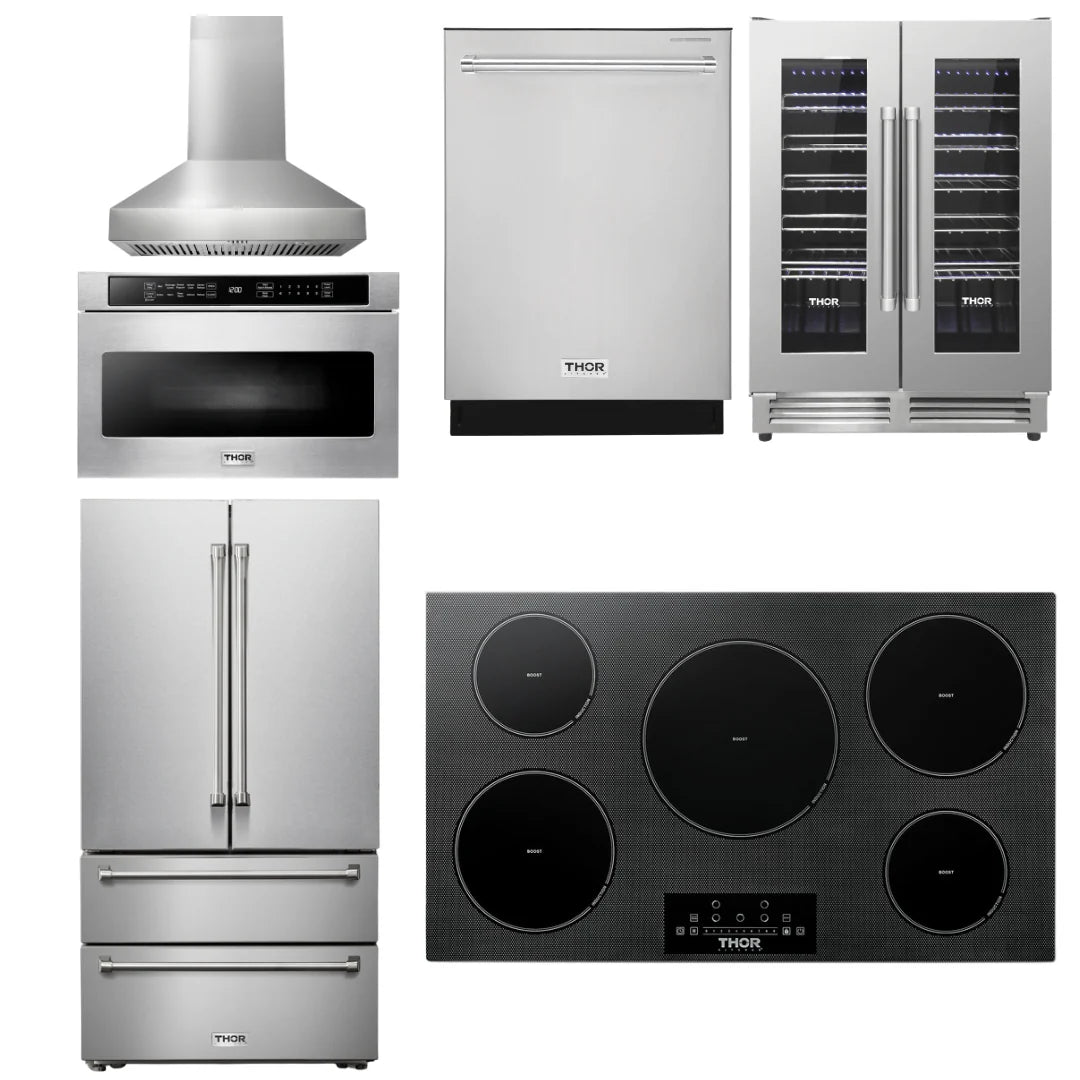 36 Induction Cooktop, Range Hood, Microwave, Refrigerator, Dishwasher, Wine Cooler Z485