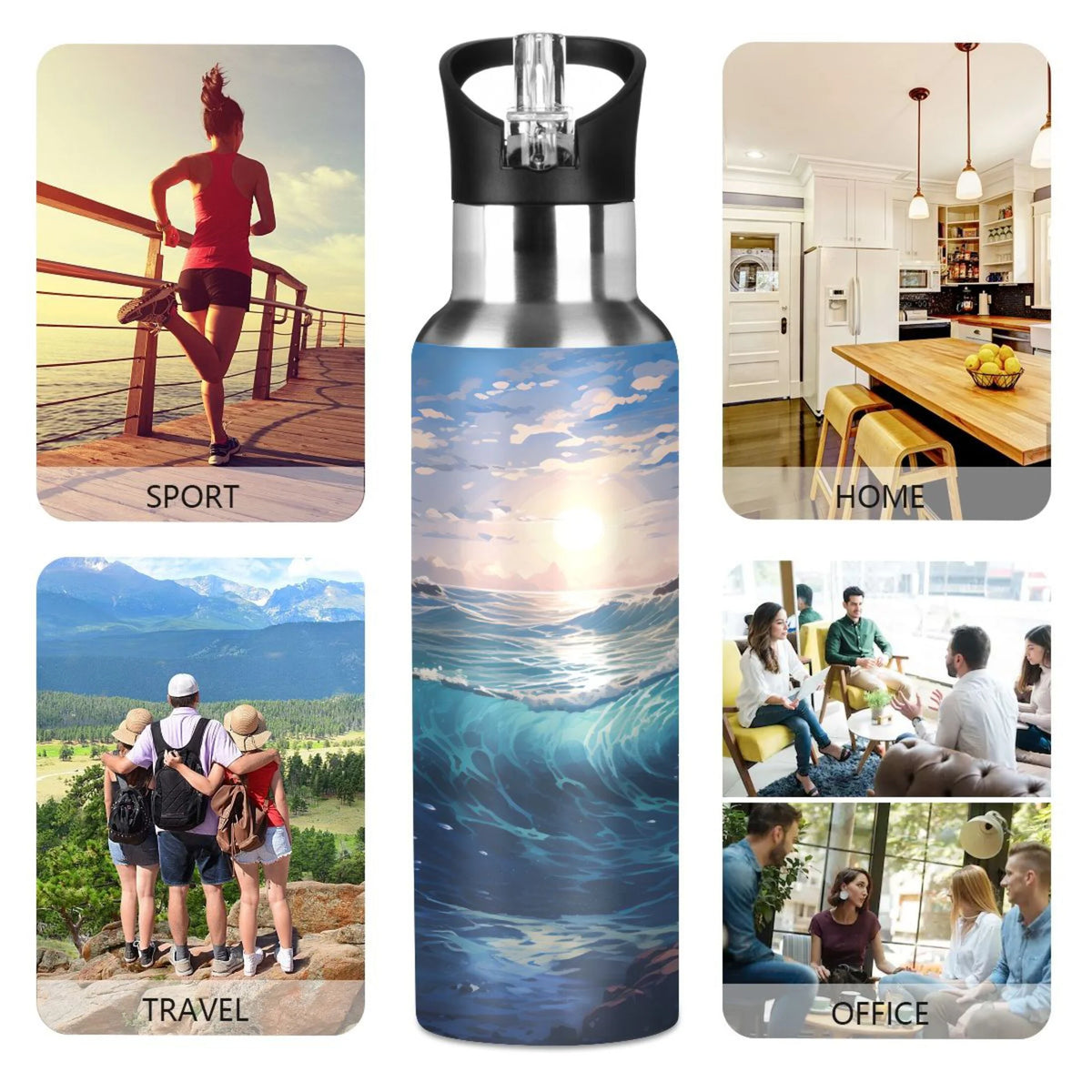 Stainless Steel Insulated Thermos Vacuum Flask Water Bottle with Straw Lid A2234