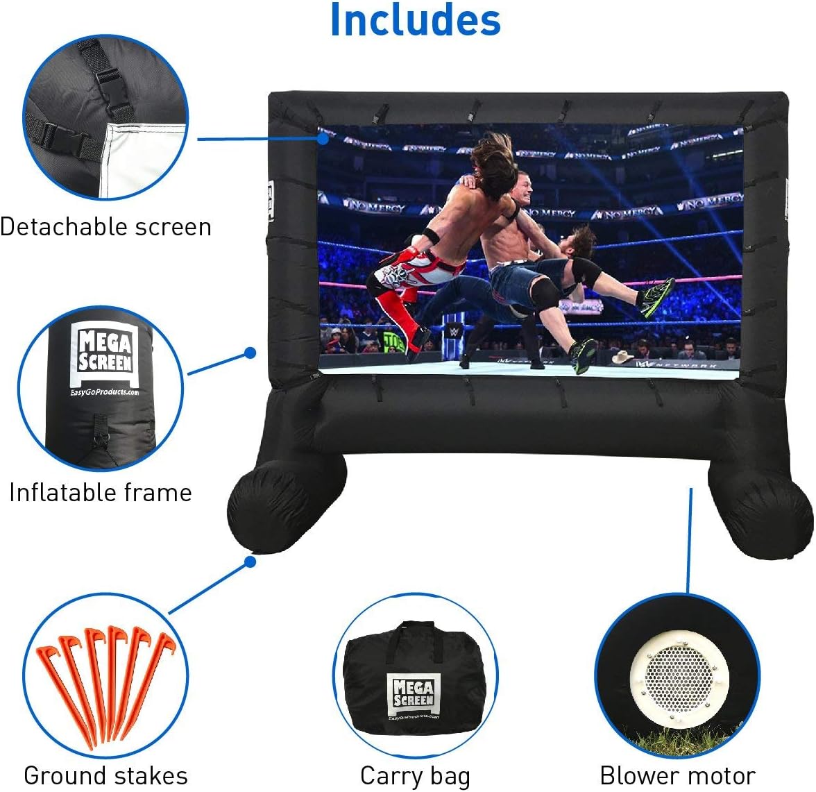 14' Inflatable Canvas Projection Screen with Inflation Fan, Tie-Downs and Storage Bag F17496