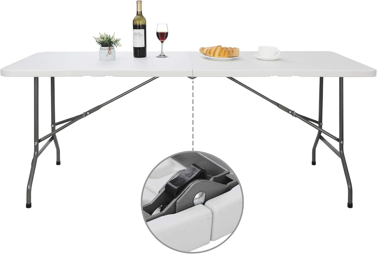 6ft Portable Folding Plastic Table with Handle, White F291041