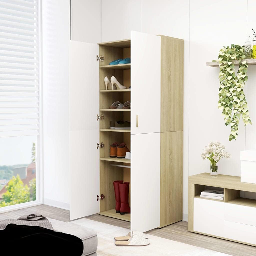 White and Sonoma Oak Shoe Cabinet B4417