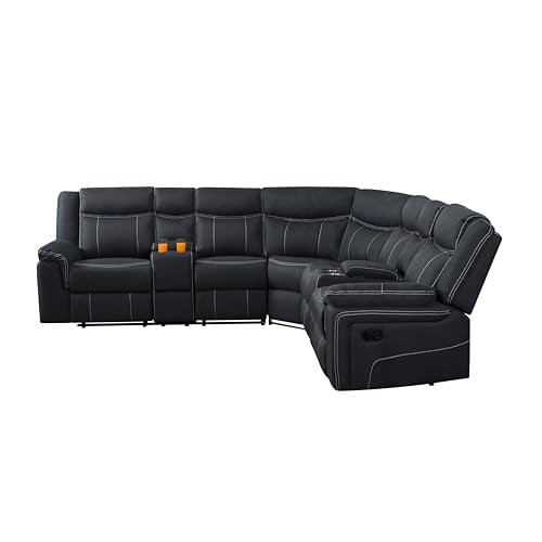 Oversized Manual Motion Recliner 3 Seaters Sofa with LED Strips, USB Ports, Power Sockets and Drop-down Cup Holders M35808