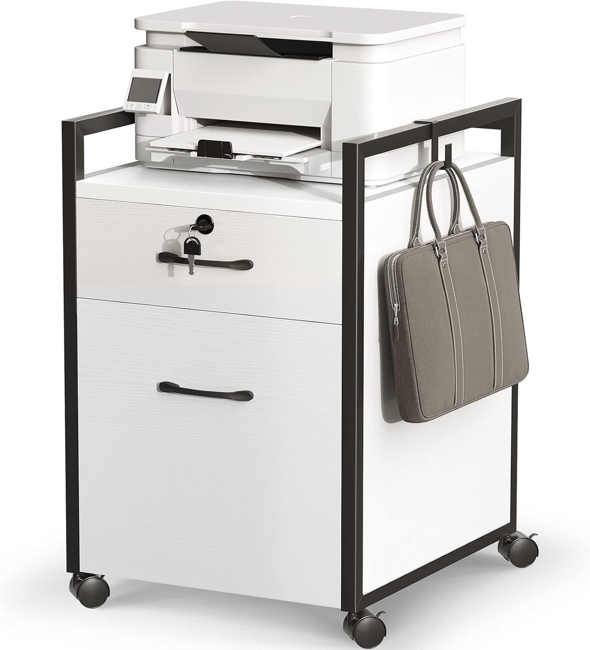 Black 2 Drawer Mobile File Cabinet with Lock on Wheels B3381