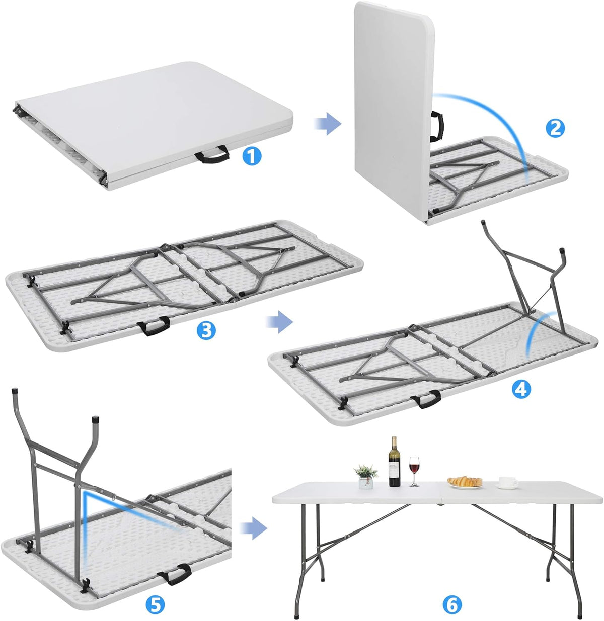 6ft Portable Folding Plastic Table with Handle, White F291041