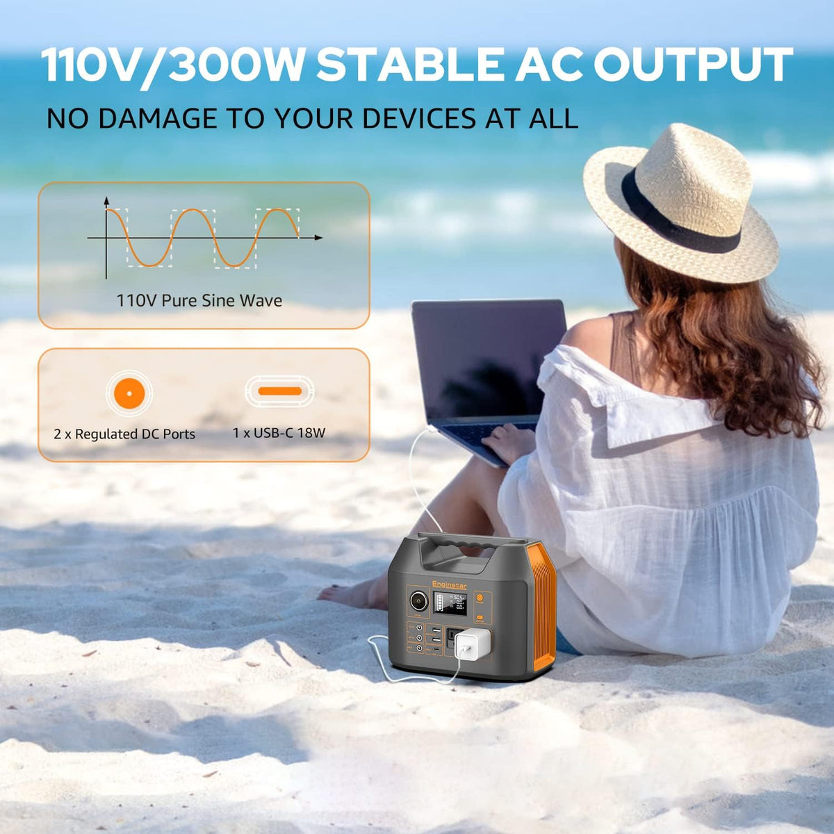 300W Portable Solar Generator with 40W Solar Panel, 296Wh 80000mAh Lithium Battery M85382