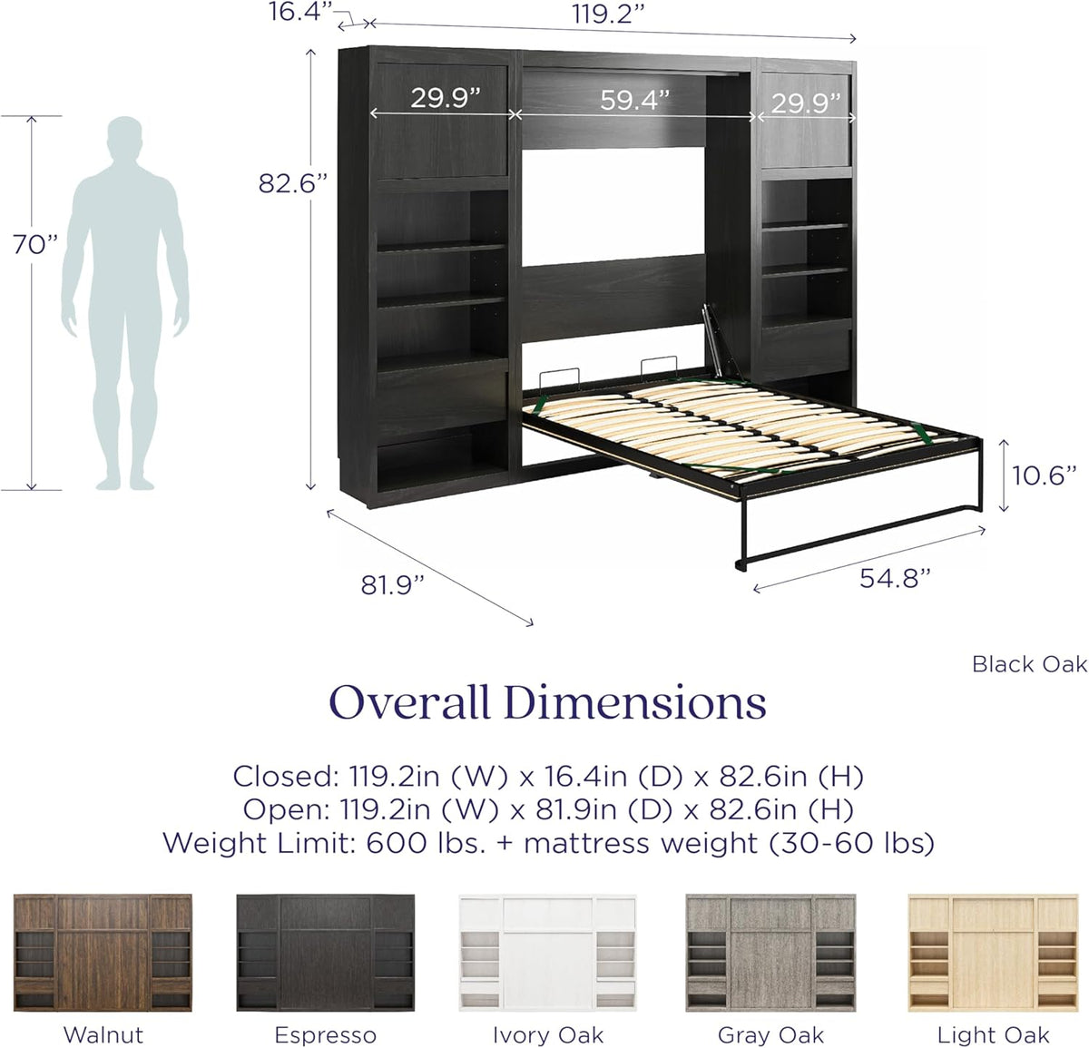 Full Size Murphy Wall Bed with Storage in Light Oak G552431